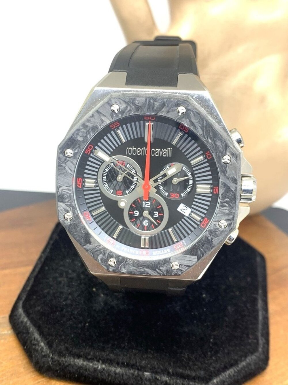 Roberto Cavalli by Franck Muller Mens Watch Swiss Chronograph Carbon Fiber Bezel